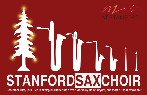 A poster for a holiday concert by the Stanford Saxophone Choir.